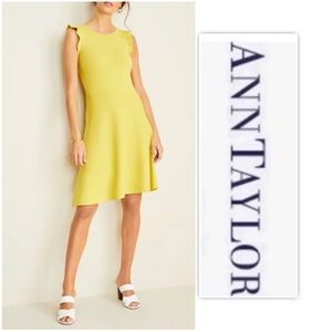 Ann Taylor Yellow Ruffle-Sleeve MIDI Dress
